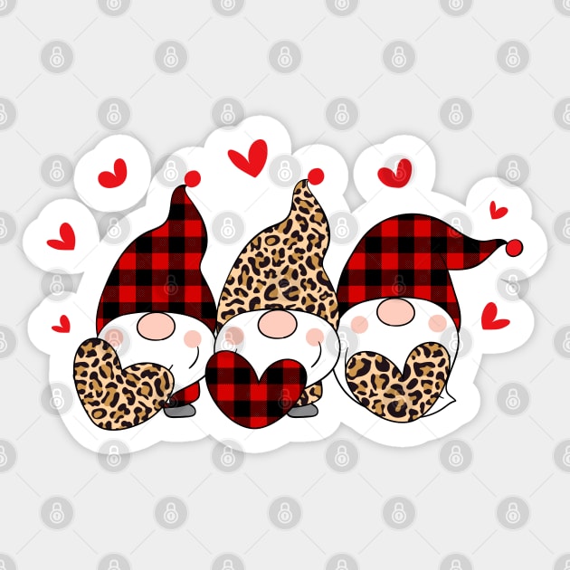 Three Gnomes Holding Hearts Happy Valentines Day 2021 leopard Red plaid Sticker by Herotee